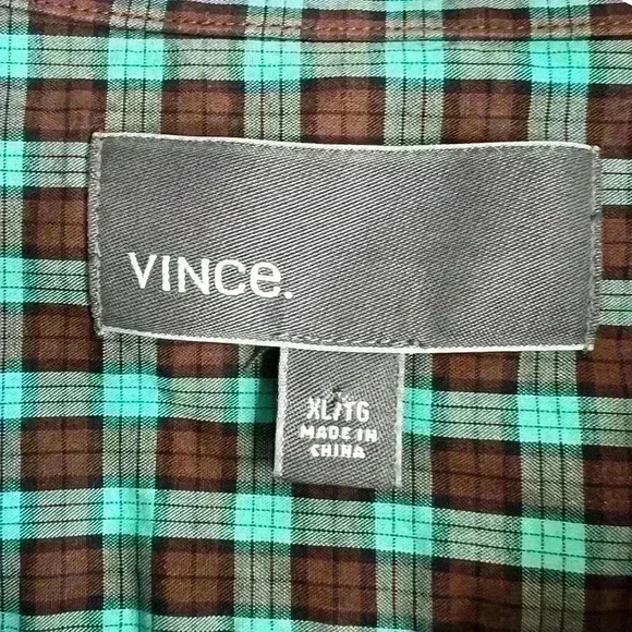 Vince Men’s Plaid Long Sleeve Button-Down Dress Shirt Brown and Green Size XL - Picture 3 of 6
